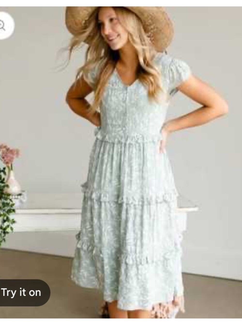 Polagram Light Blue Tiered V-Neck Maxi Dress prairie church shower size M